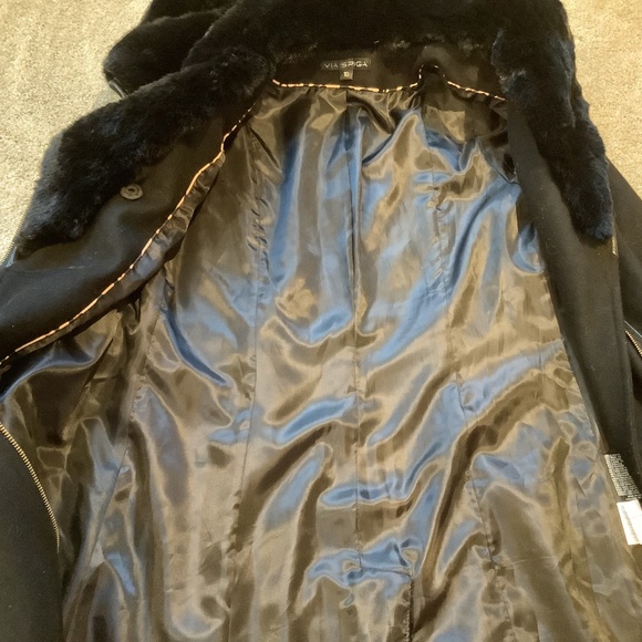 Via Spiga Kate Belted Faux Fur Trimmed Wool Blend Coat Size 10 NWOT - Picture 12 of 15